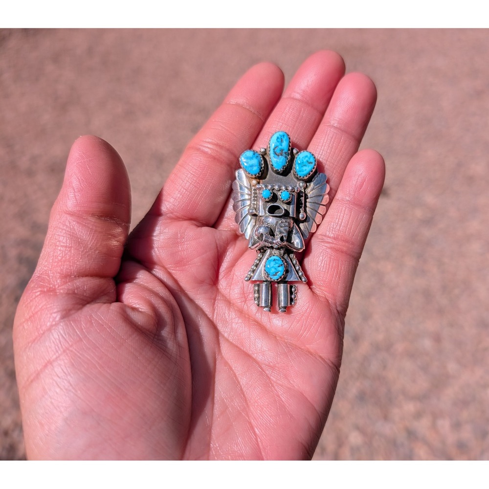 Navajo Kachina Pendant Brooch Pin Signed Doris Smallcanyon Kingman Turquoise** - Picture 1 of 6